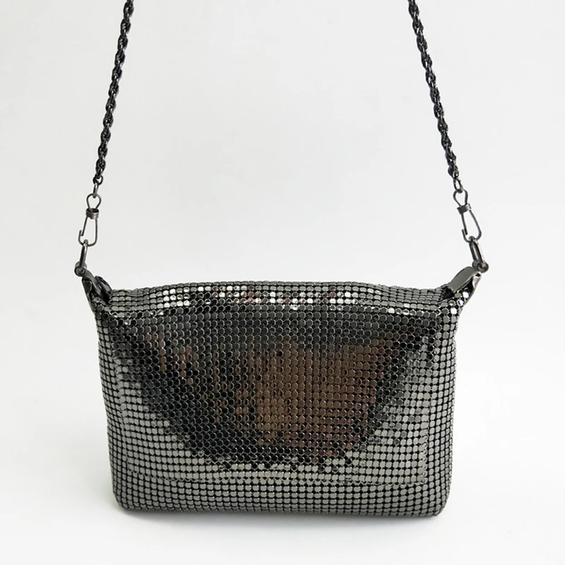2020 Trendy Design Women Clutch Metallic Copper Sequin Chainmail Metal Mesh Evening Bag