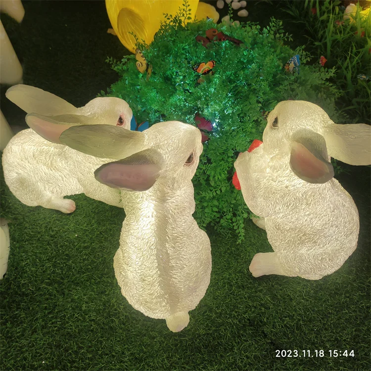 3pcs/set factory outlet 3D rabbit sculpture shape resin fiberglass warm white outdoor garden lawn lamp for landscape lighting