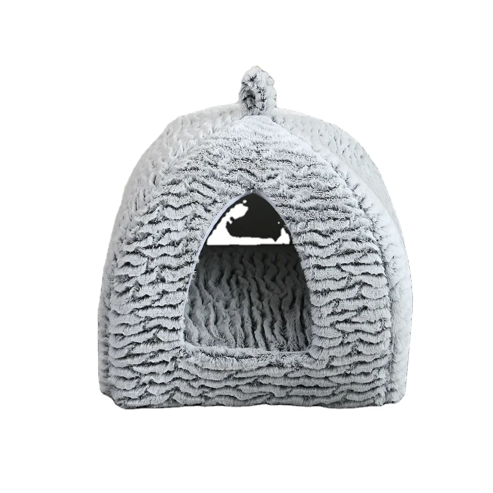 Small Dog Cat Bed Round Donut Calming Pet Beds Anti-Anxiety Cave Bed With Tent For Warmth Hundebett