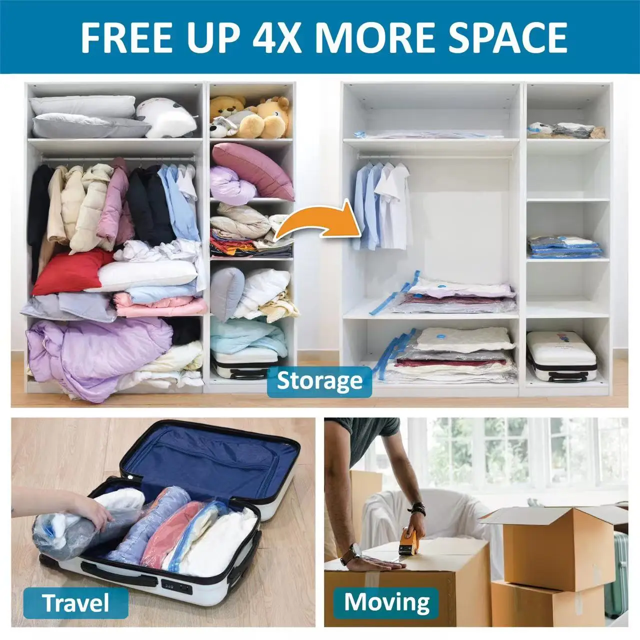 20 Pack 70*100cm Space Saver Transparent Vacuum Bags For Things With Electric Air Suction Pump