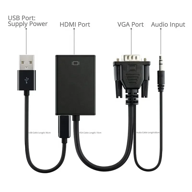 Переходный кабель 15 Pin VGA Male To HDTV Full HD 1080P адаптер с аудио и Micro