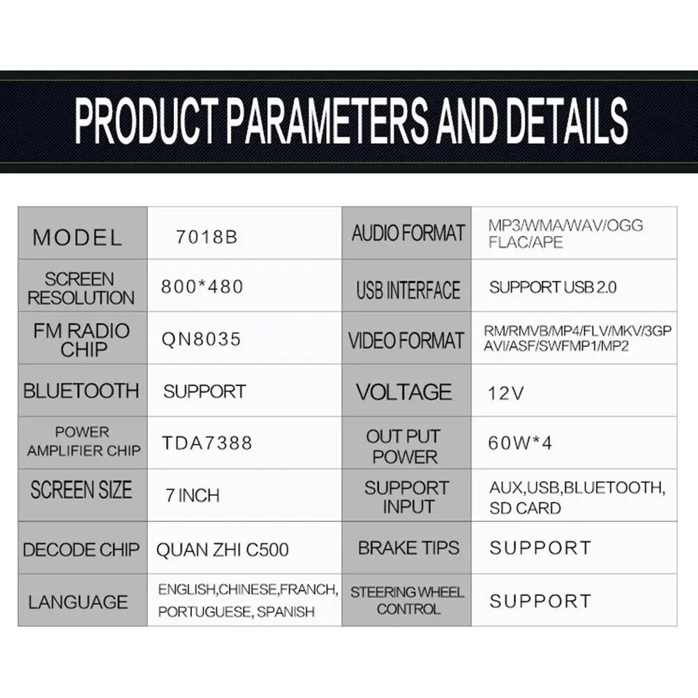 7inch 2 Double DIN Car Stereo Radio MP5 MP3 Player BT FM USB Touch Screen