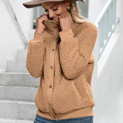 PDEP lamb wool fleece cardigan winter jacket and coats for ladies women double-sided plush wool coat tops female