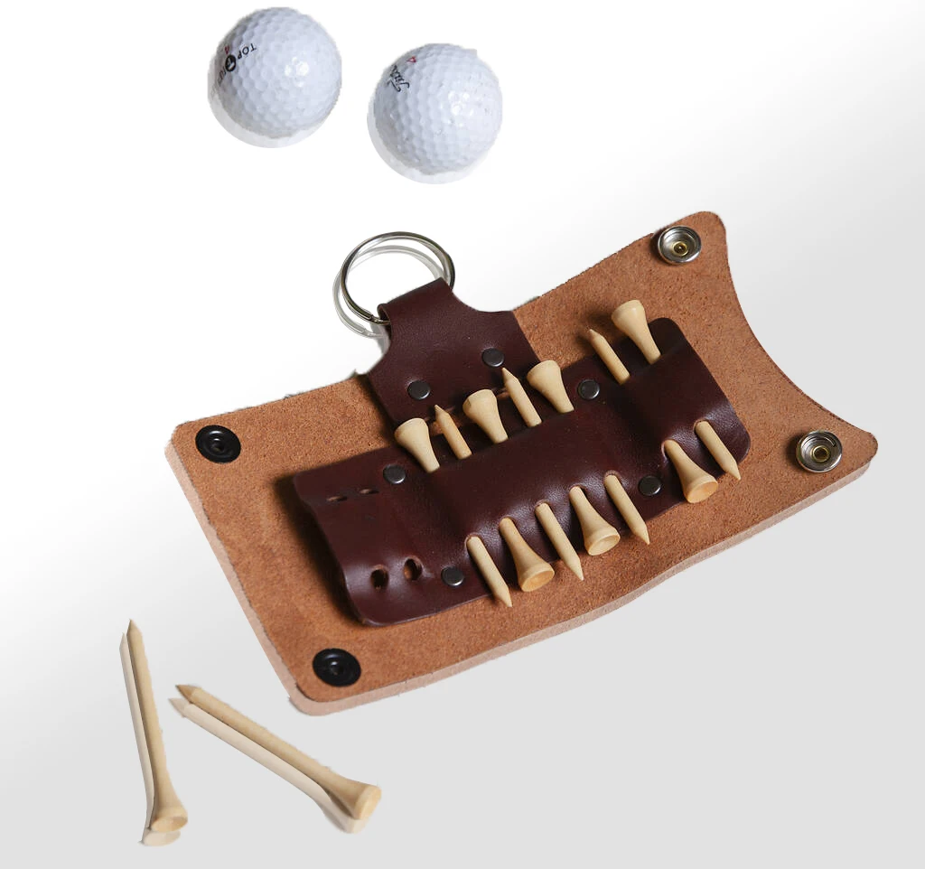 Factory Wholesale Luxury Gift Golf Tee Holder Golf Accessories Pouch Bag Belt Clip Tag Portable PU Leather Tee Holder