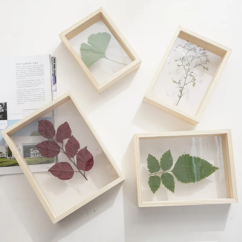 
Wood Double Sided Glass Three Dimensional Picture Frame Transparent Wood Photo Frame Customization 