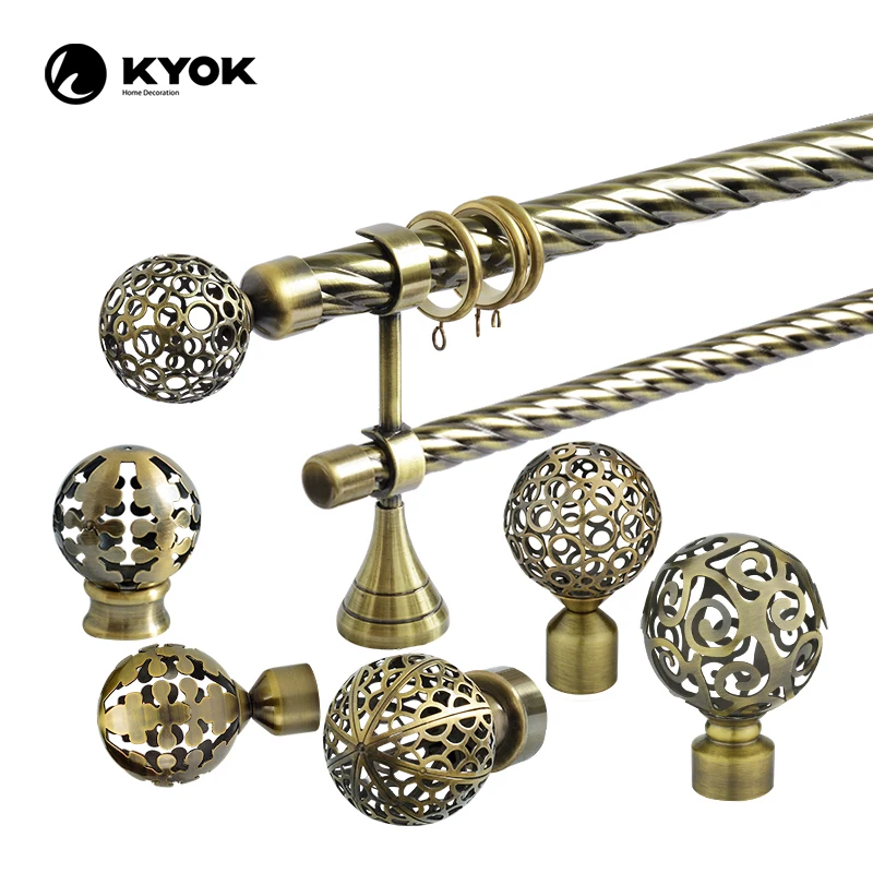 KYOK 3m Iron Round Pipe Twist Curtain Poles Metal Double Curtain Rod Set