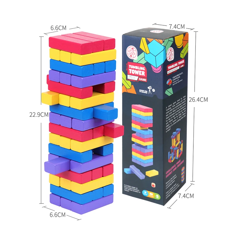 48PCS Colorful Wooden Blocks Stacking Game Tumbling Tower Wooden Toys Unisex Building Blocks Toys