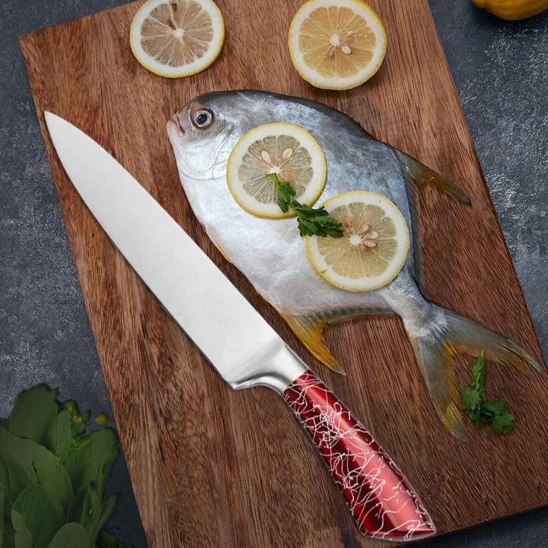  Удивительные продукты 2021 хорошее качество блестящие красные королевские 8 шт. из нержавеющей стали поварские ножи набор кухонных ножей с акриловой