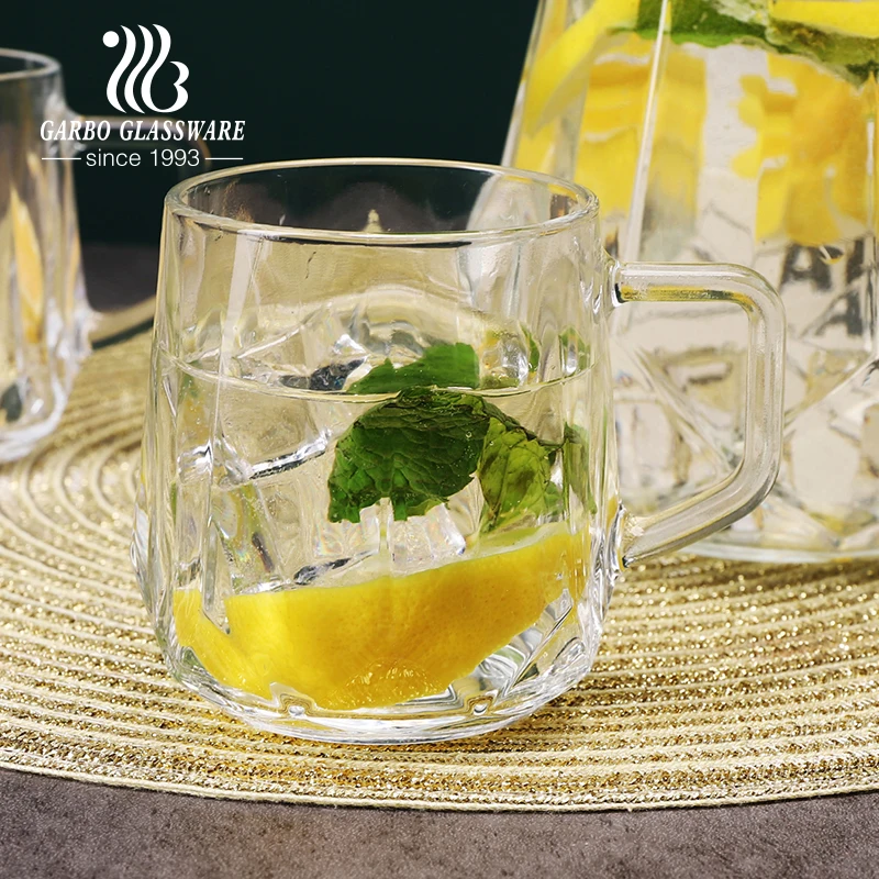 1200ml Pitcher with Convenient Handle and Lid Glass Carafe Set for Cold Drinks Juice Durable Glass Jug Set with 1 Jug 4 Cup