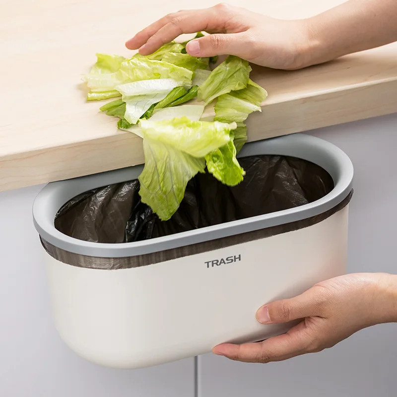 Hanging Waste Bin Under Kitchen Sink Plastic Wastebasket Over Cabinet Door with Top Ring to Fix Garbage Bag Small Trash Can