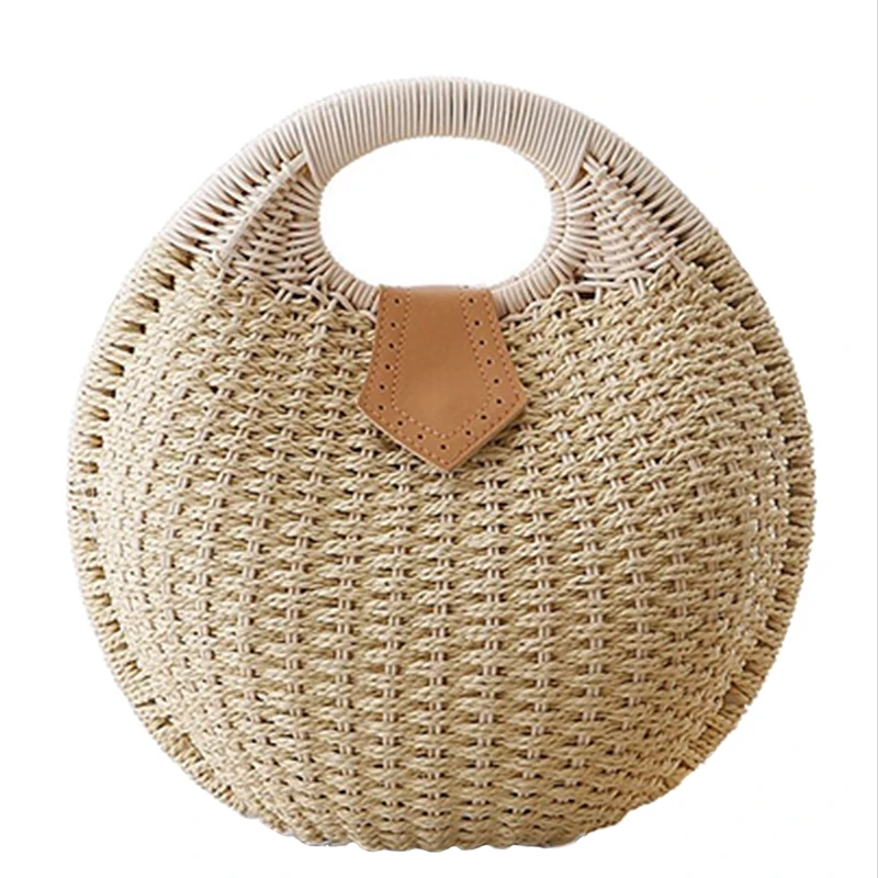 Factory Supplier New Style Beach Straw Crossbody Basket Bag Bohemian Round Knitting Straw Rattan Tote Bag