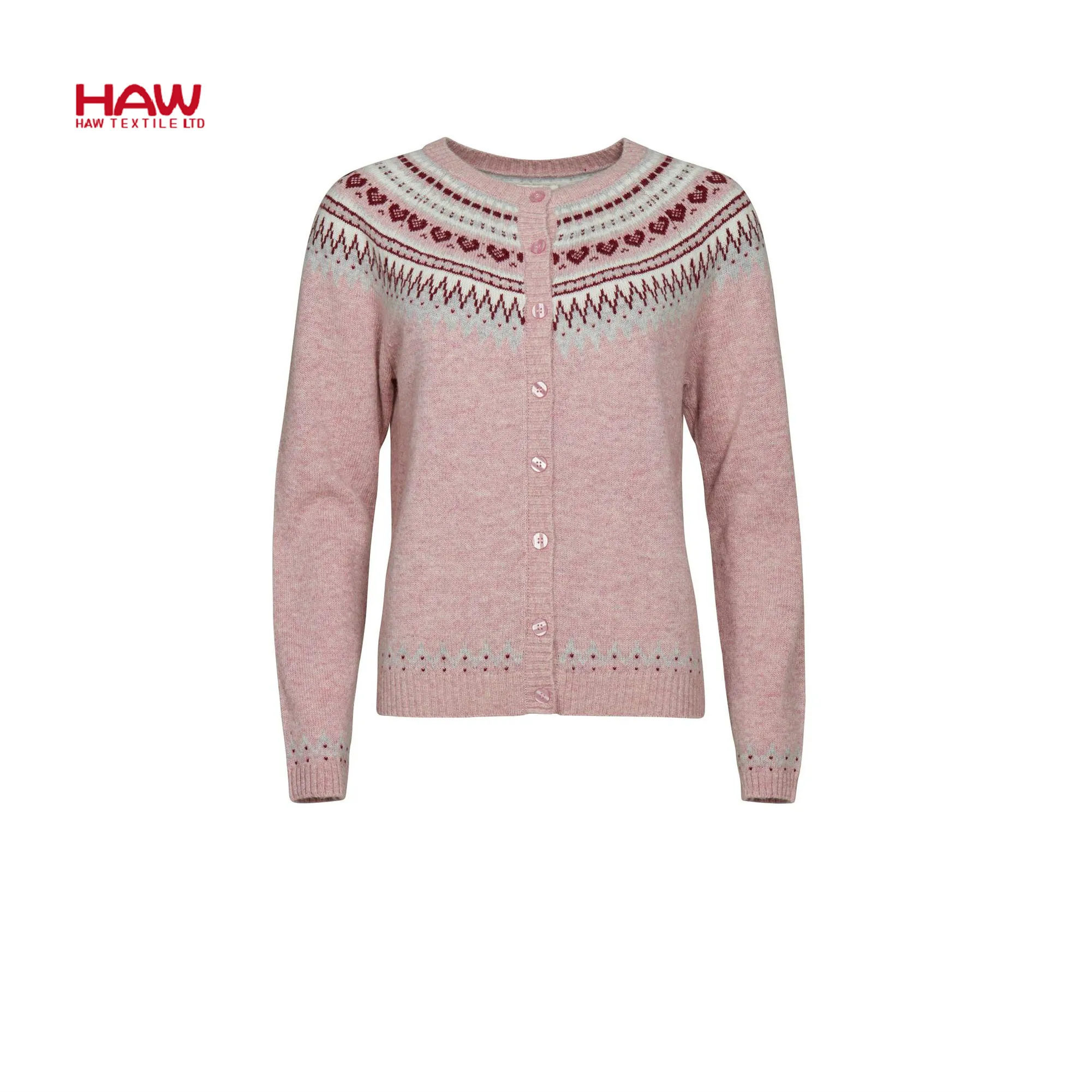 
New Christmas Cardigan Alpaca Knitted Sweater O-Neck Knitwear Female Sweater 