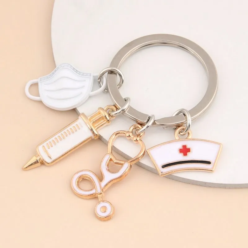 Wholesale Nurse Doctor Mask Keychain Medical Ambulance Personnel Keyring Syringe Stethoscope Pendant Keychain
