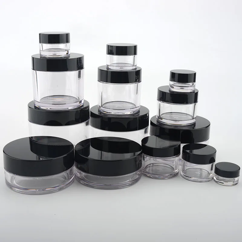 Лидер продаж, пустая бутылка для крема, ПЭТГ с черной белой крышкой, 15 г, 30 г, 50 г, 100 г, 150 г, 200 г, 250 г, 4 унции