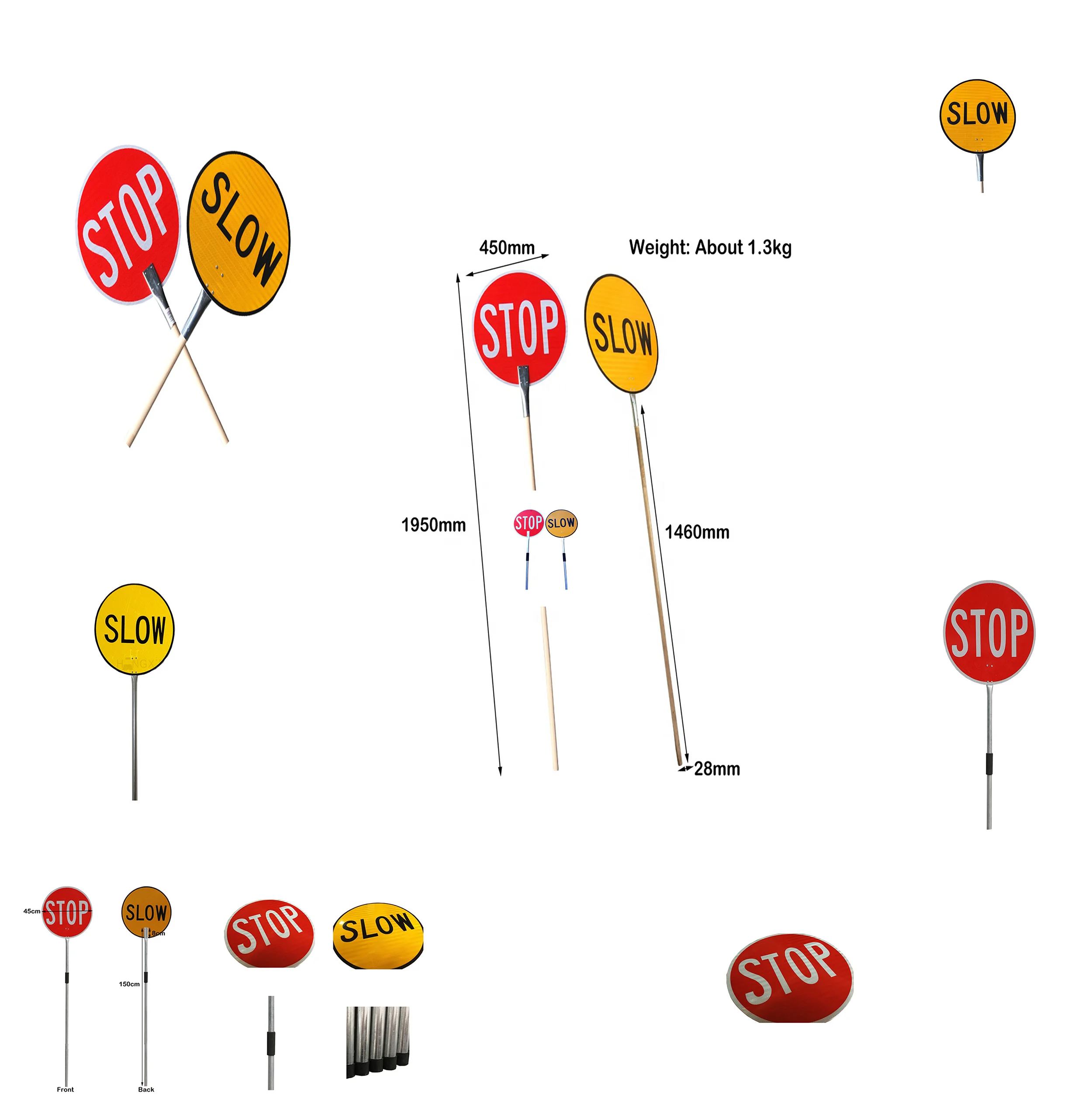 Cheap Price TTS 18 STOP SLOW Road Traffic Signal  Custom Warning Road Board Safety Handle Traffic Sign Road Safety Sign For Sale