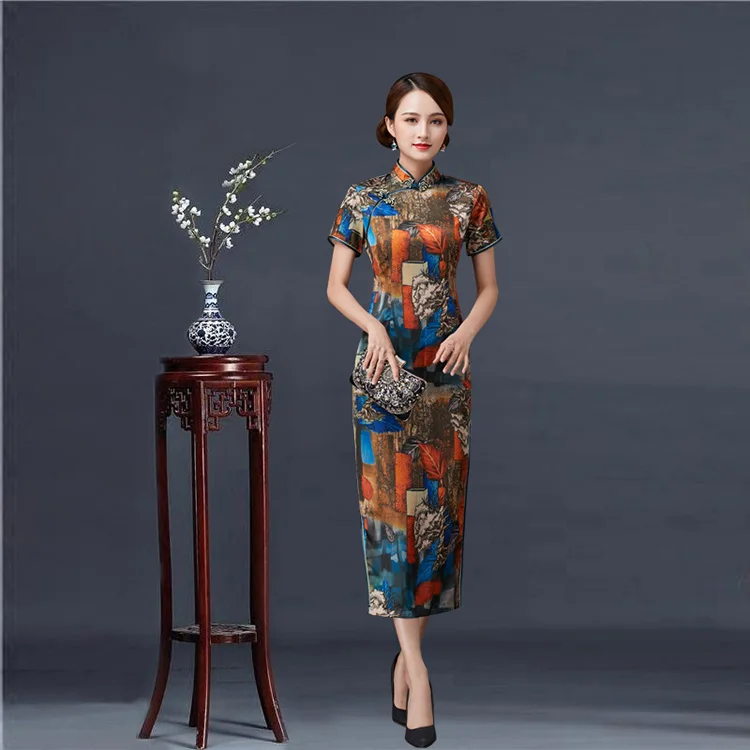  Повседневное платье Qipao большого размера в китайском традиционном стиле с коротким рукавом элегантное цветочной застежкой для детей среднего