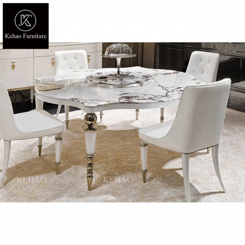 High quality luxury marble top irregular square dining table royal square dining table sets 6 chair seater kitchen dining table