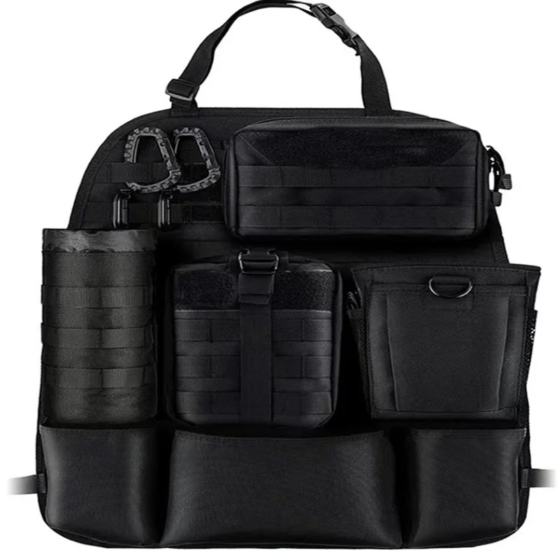 Tactical Molle Vehicle Panel Outdoor Self-driving Hunting Car Seat Cover Backseat Organizer with 4 Detachable Molle Pouch