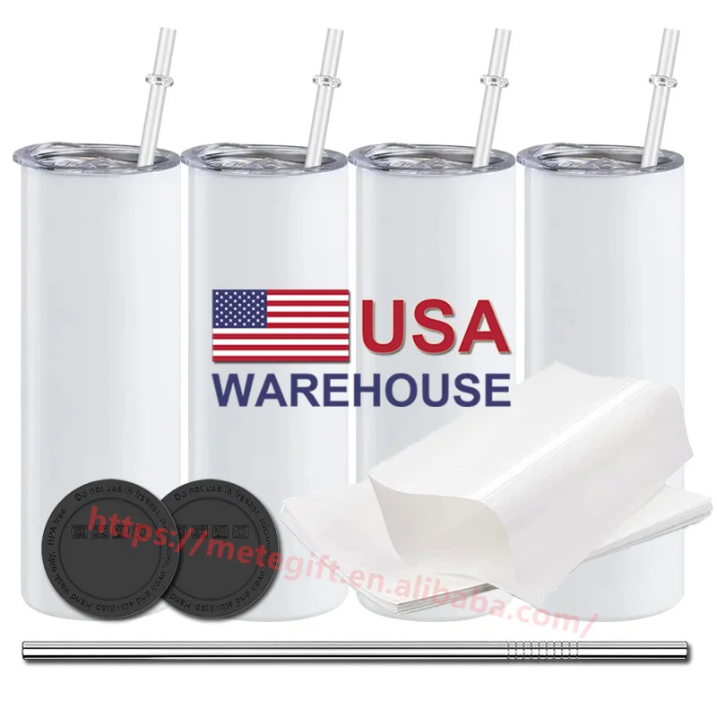 US Warehouse Stock Wholesale 10 12 15 20 22 30 oz Skinny Straight 20oz Stainless Steel Bulk White Blanks Sublimation Cup Tumbler