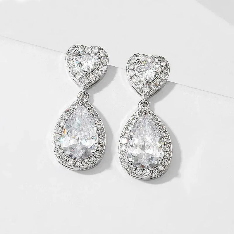 Factory Direct Price Design Wedding Earrings Handmade Crystal Zircon Earrings Long Wedding Heart Shaped Earrings