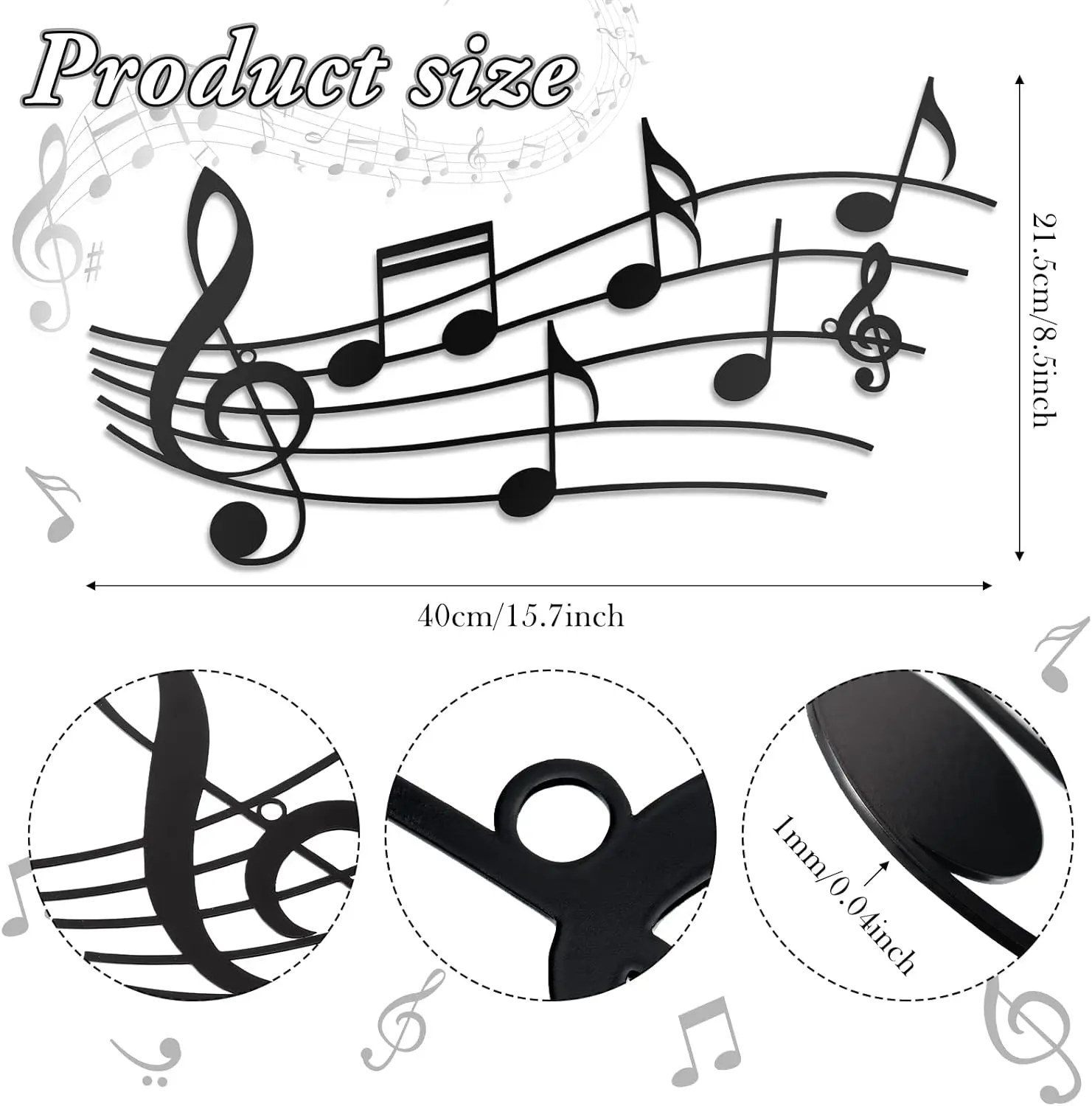 Black Music Notes Metal Wall Art Hanging Decorative Sign with Wall Hanger Metal Crafts