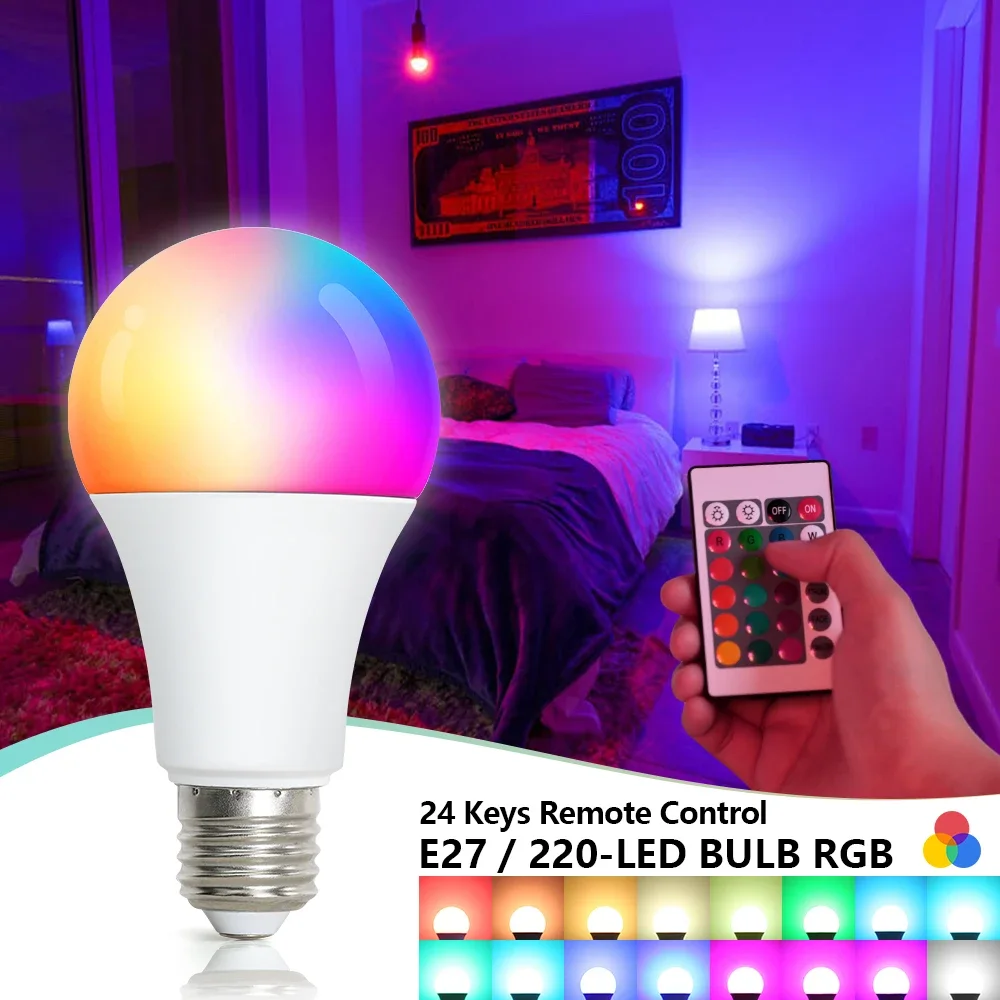 220V E27 LED RGB Spotlight Bulb 3W 5W 10W 15W with IR Remote Control Colorful Smart RGBW LED Lamp for Home Decor