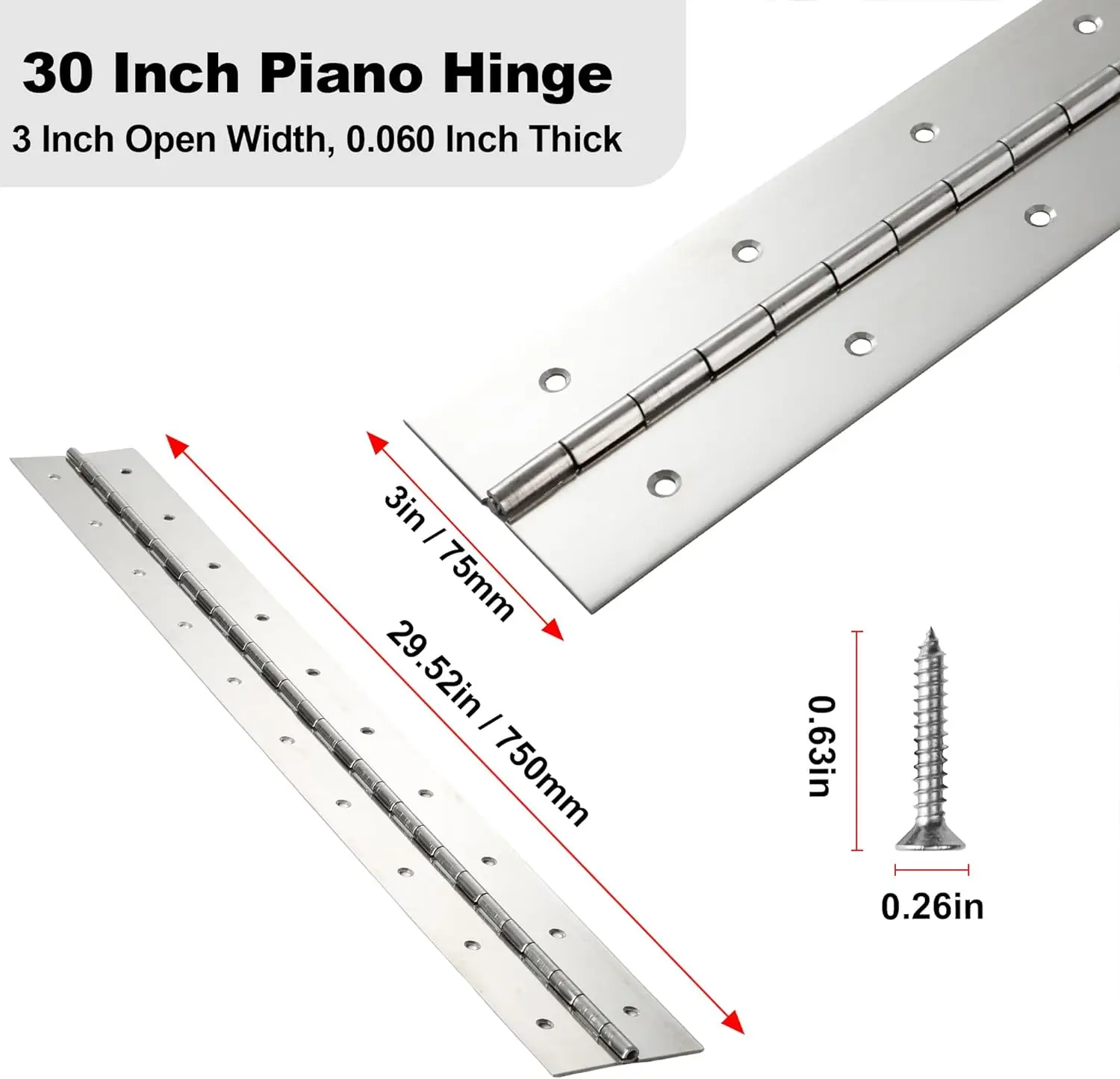 Leaf Thickness Heavy Duty Stainless Steel 12inch Piano Hinge Continuous Hinge with Screws for Cabinet Boat Door