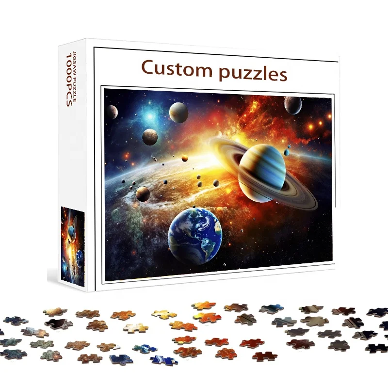 OEM Puzzle Factory Customization 1000 Pieces Space Themed Planet Round Earth Moon Colorful Jigsaw Puzzle for Kids Adult
