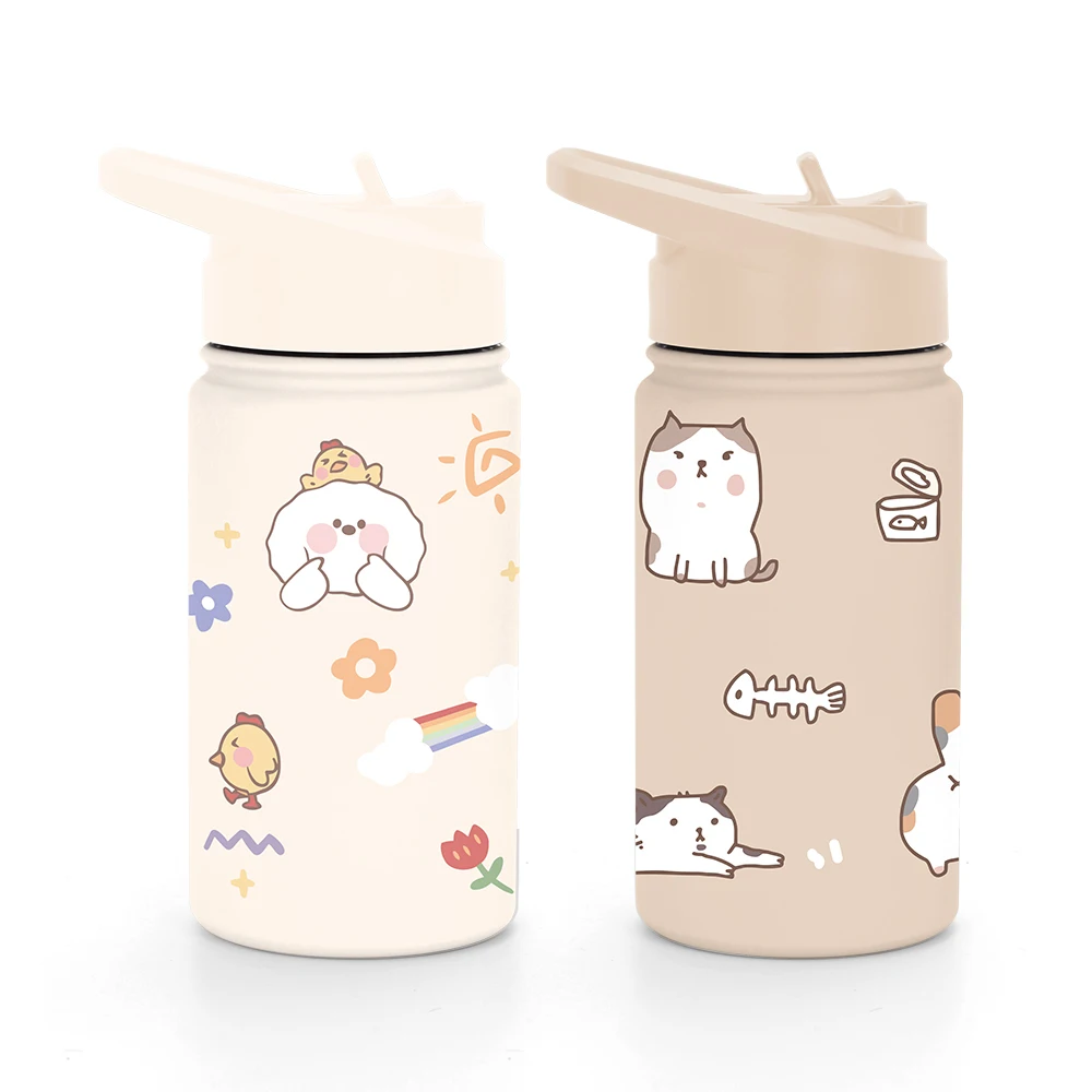 Double Wall Vacuum Insulated Kids Stainless Steel Water Bottle With Cartoon Image