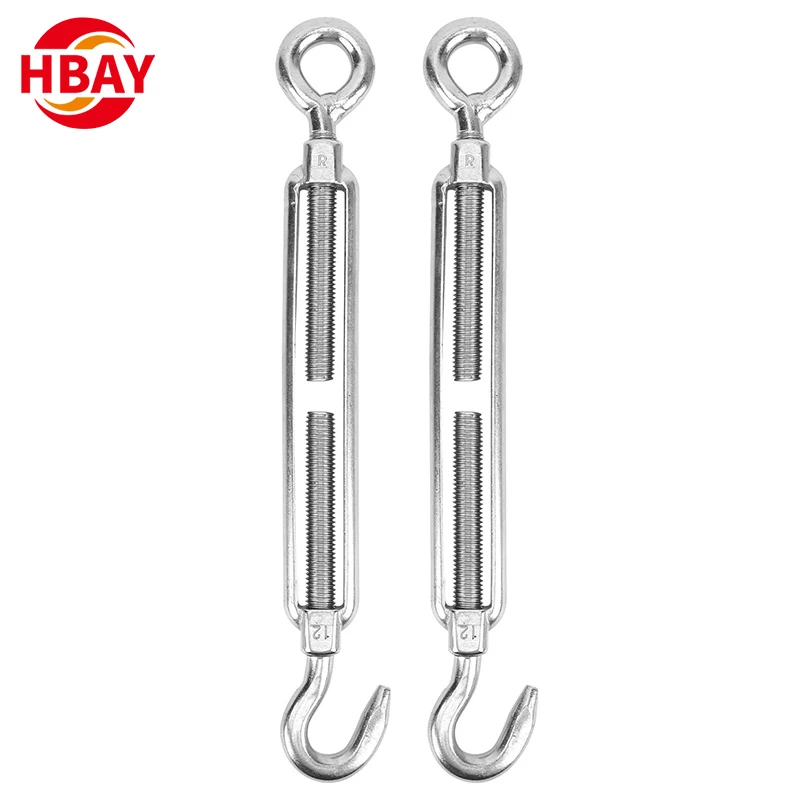 MM6 Stainless Steel 304 Hook & Hook Turnbuckles Adjustable Wire Rope Tensioner For Sun Shade Tent Installation