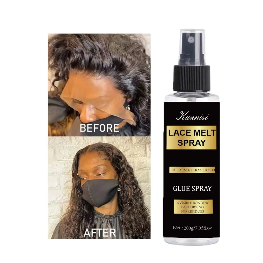 Private Label 200ml Long Lasting Hold Glue-less Waterproof Lace Melting Spray Fast Dry Extreme Hold