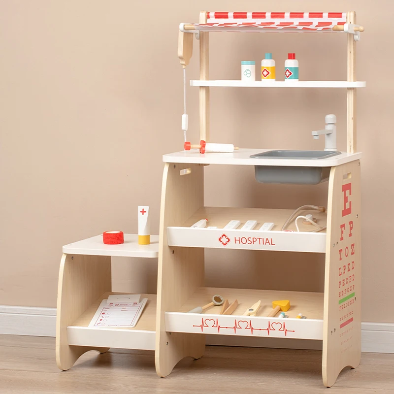 Educational Medical Equipment Wooden Toys Doctor Kit  Pretend Play for Children Kids Doctor Set Toy Pretend Play Wooden Toys