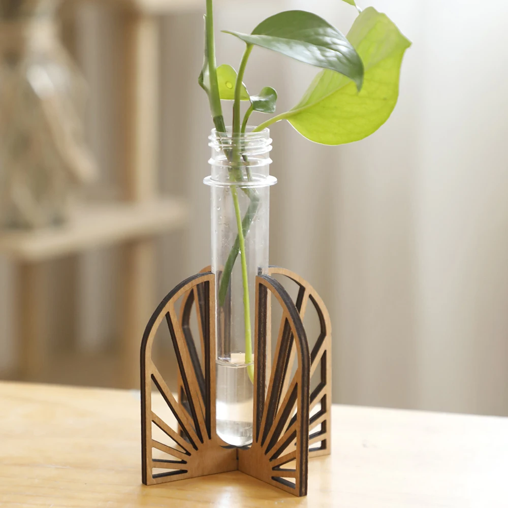 Plastic Plant Propagation Station Plant Terrarium With Wooden Stand For Hydroponics Plants Desktop Home Decor