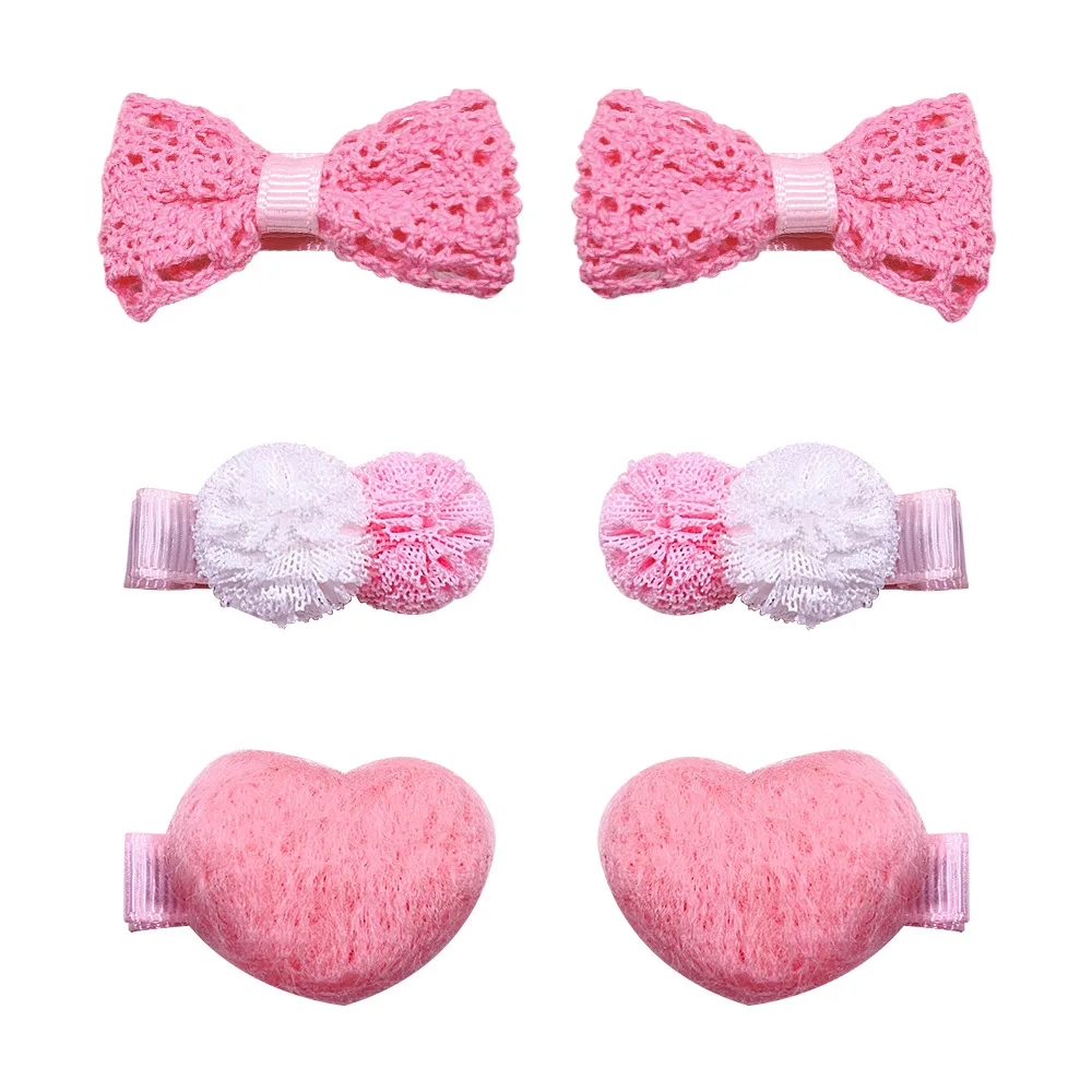 Pink hollowed-out hair bow clip plush heart fringe ball fully lined fabric clip hair accessories