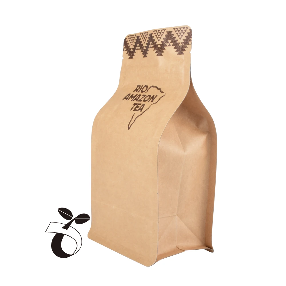 Custom Printing Ziplock Compostable Kraft Paper Tea Pouch Biodegradable Coffee Packaging Bag