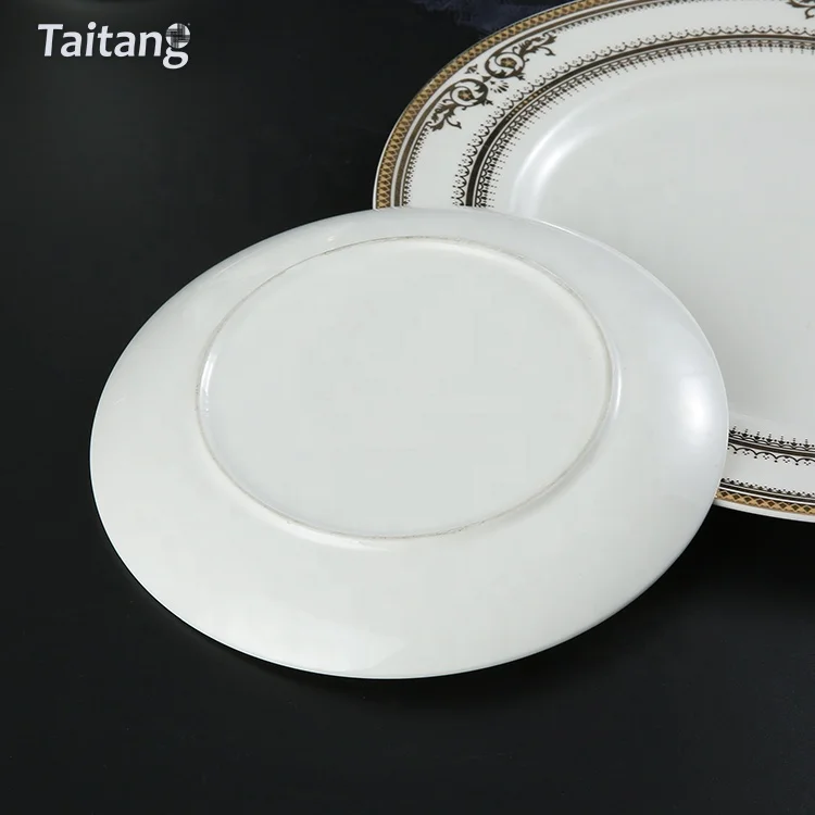 Restaurant Wedding Ceramic Gold Rim Fine Bone China Dinnerware Dinner Set With Embossed Gold Decal Dinnerware