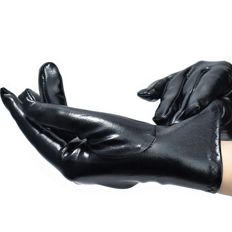 MIO Fashion Vintage Black Leather Short Gloves Women Wrist Finger Gloves Party Driving Cosplay Performance Punk Gloves