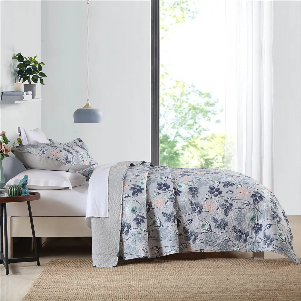 BORYARD Quilt Bedspread Set Floral Printed Stitching Queen King Size Quilted Quilt Colchas