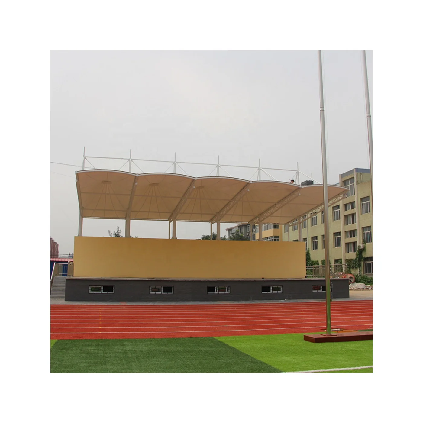 Covered PVDF tensile membrane structure sunshade canopy roof building for spectators stand