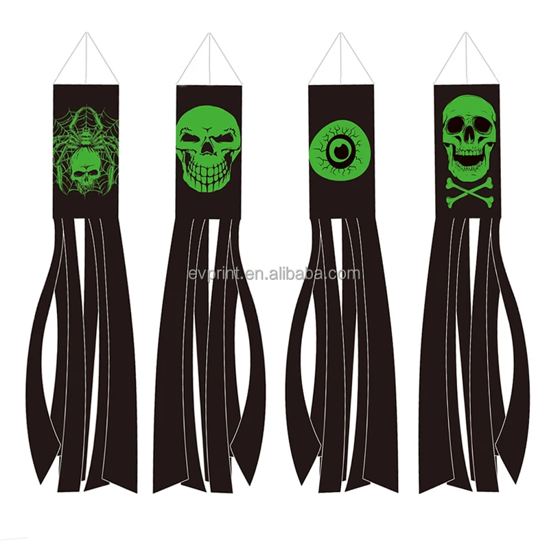 Halloween Customized Design Printable Windsock Flags Outdoor Decoration Glow In Dark Wind Socks