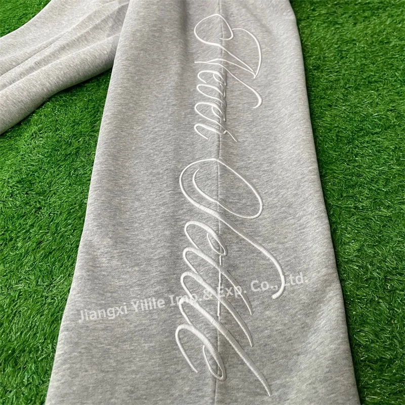 PT924 custom 3D logo oversized fleece cotton flare pants for men ladies straight wide leg baggy sweatpants stacked sweat pants