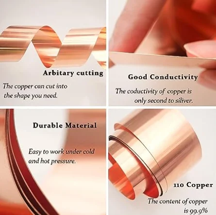 Pure Copper Metal Foil Roll 110 Copper Plate Roll Copper Strip Suitable for Jewelry, Crafts, Repair, and Electrical Appliances