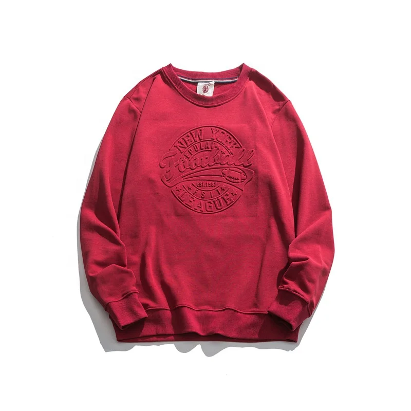 
Customised Emboss Print Vintage Crew Neck Reverse Weave Sweatshirt Homme Embossed Logo Clothing 
