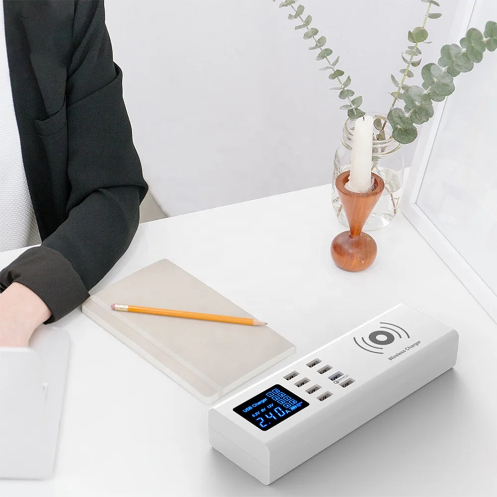 SUNLINE 2020 Multi 8 USB Port QC3.0 Quick Charger Socket Universal 10W For smart phone Fast Mobile Phone Qi Wireless Charger