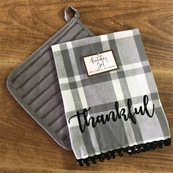 
100%cotton printed embroidery dish cloth kitchen towel with silicone pot holder heat resistant 420F kitchen set 