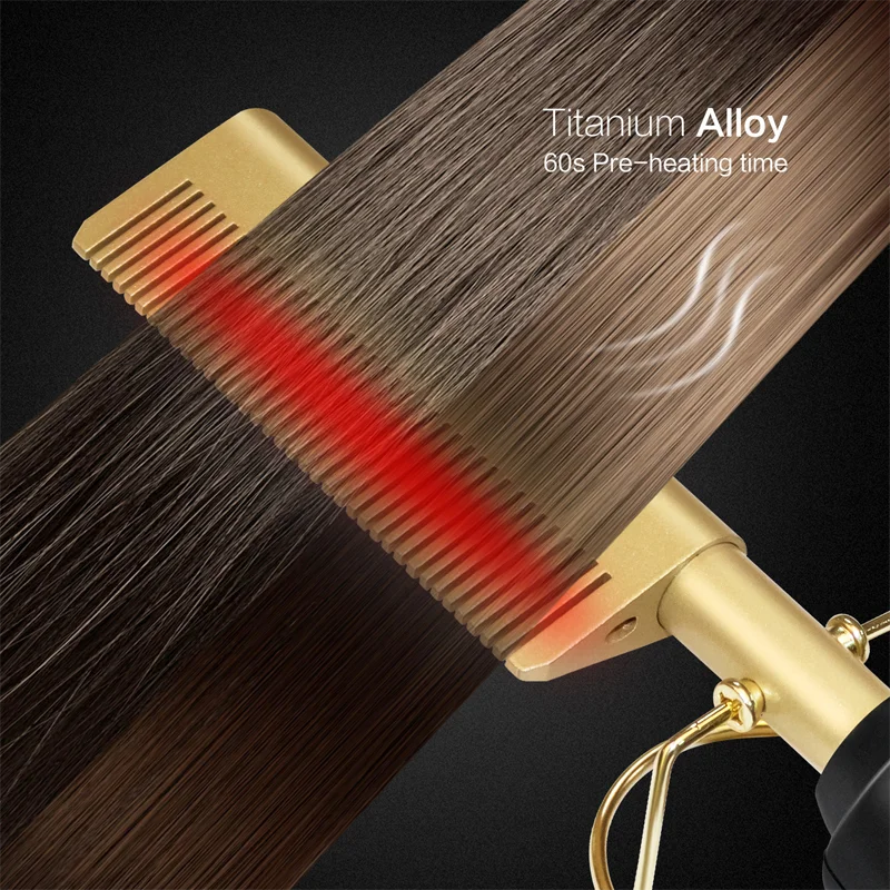 Hot Comb Hair Straightener Flat iron Electric Heating Comb Portable Travel Anti Scald Beard Straightener Press Comb Curling