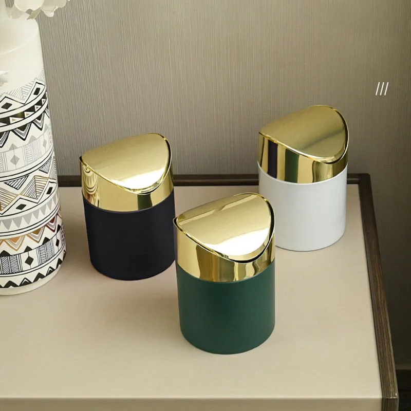 Desktop Trash Can Light Luxury Household Mini Clamshell Paper Basket Office Garbage Collection Bucket Creativity