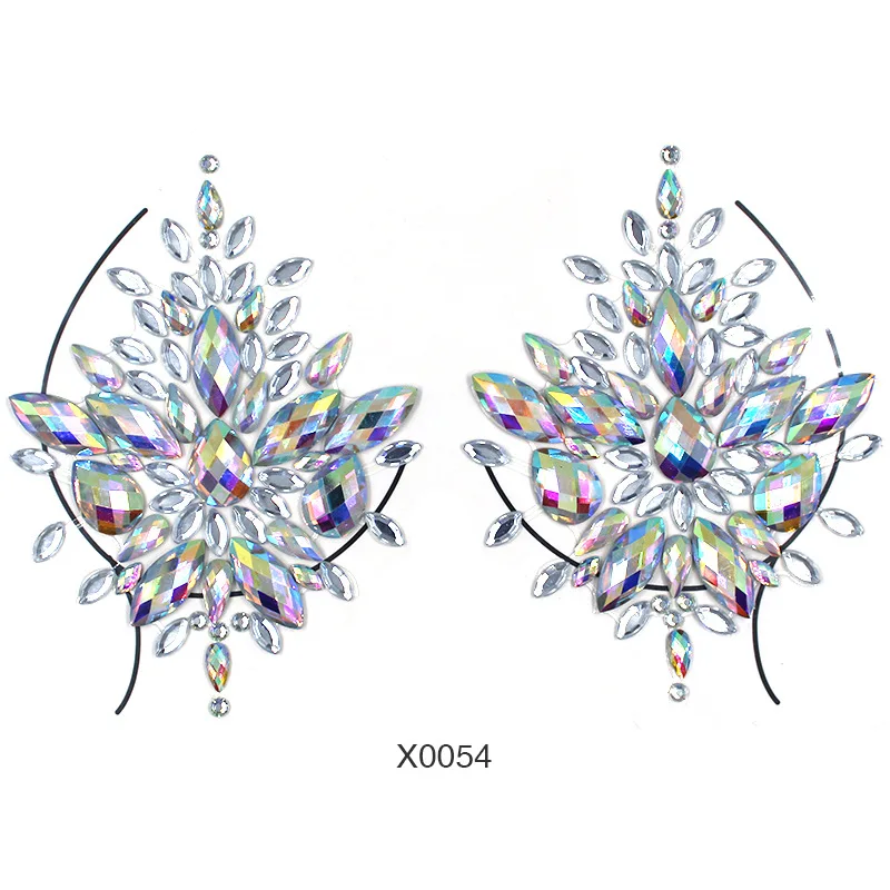 2022 Wholesale Sexy Rave Festival Cameo Resin Rhinestone Chest Crystal Body Jewels Sticker Breast Patch Nipple Cover