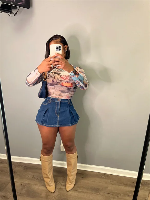 New Arrival Stretch Ruffle Washed Jean Wrap Skort Ladies Street Style Cotton Jeans Shorts Pleated Denim Mini Skirt For Women