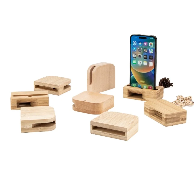 wholesale Customized bamboo phone speaker stand desktop speaker wooden mobile phone amplifier holder stand megaphone
